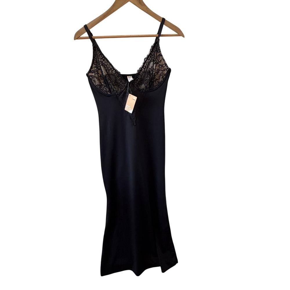 Popilush Women's Shapewear Lace Deep V Cocktail Sexy Slip Dress Black Large NWT